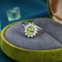 Genuine Peridot And Cz Halo Ring Sterling Silver, thumbnail 3 of 12