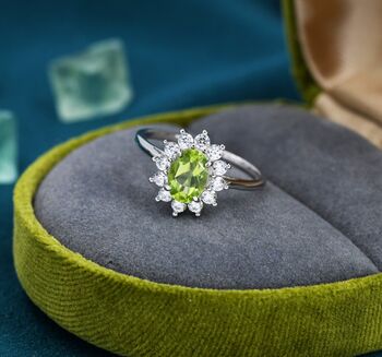 Genuine Peridot And Cz Halo Ring Sterling Silver, 3 of 12