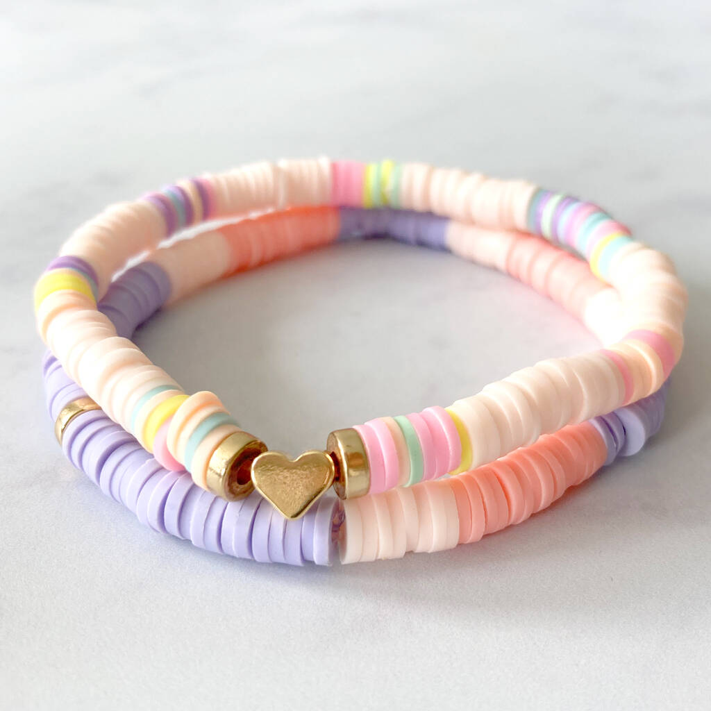 Love Heart Pastel Heishi Bracelets Stack Of Two By Hayley & Co ...