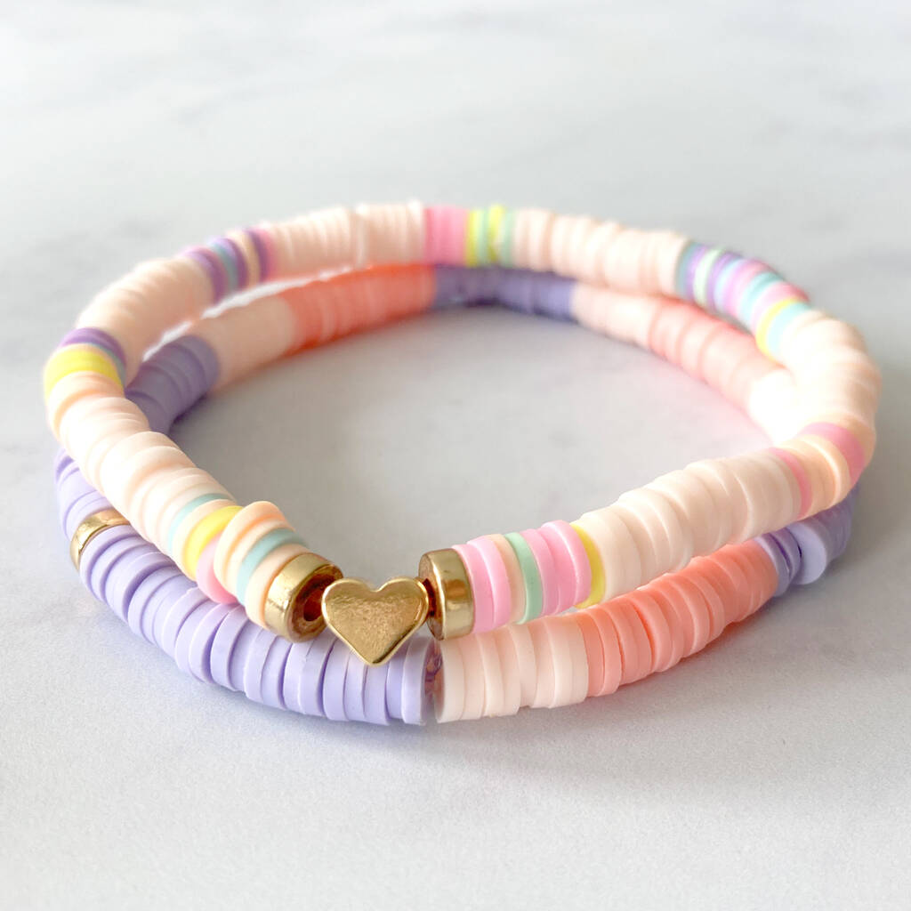 Love Heart Pastel Heishi Bracelets Stack Of Two By Hayley & Co