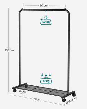 Rolling Clothes Rack With Shelf And Lockable Wheels, 10 of 12