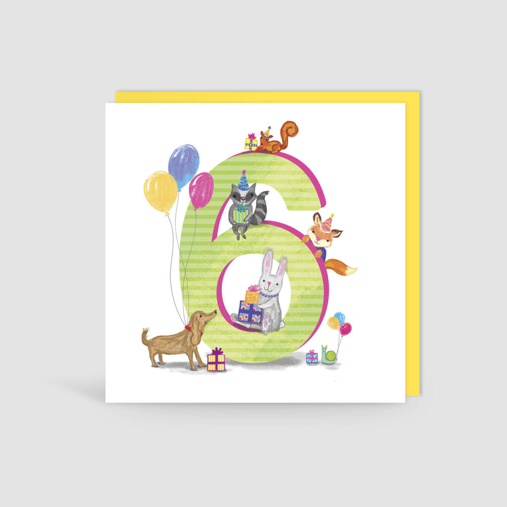 Age Six 'The Birthday Bunch' Animal Card, 1 of 4