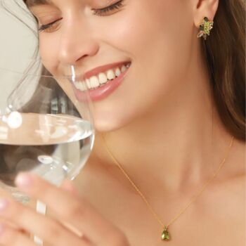 Emerald And Peridot Pear Cut Pendant Necklace In Sterling Silver And Gold Vermeil, 4 of 10