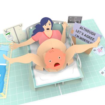 Birthing Mum 3D Pop Up Funny Baby Card, 2 of 8