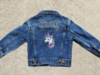 Kids Personalised Denim Jacket Special Sparkly Unicorn, 5 of 9