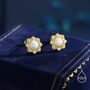 Sterling Silver Vintage Inspired White Opal Flower Cz Stud Earrings, thumbnail 2 of 12