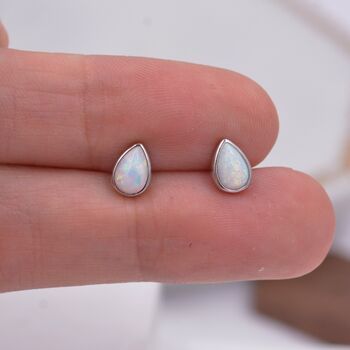Sterling Silver Opal Droplet Stud Earrings, 3 of 12