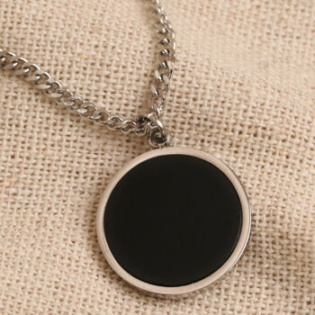Men's Personalised Stainless Steel Onyx Disc Necklace, 6 of 9