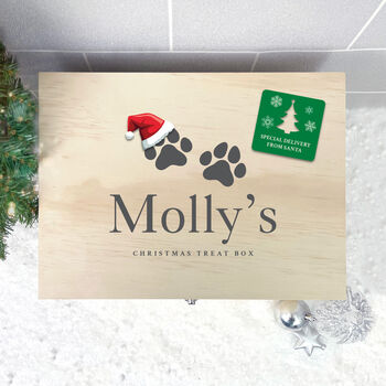 Personalised Santa Hat Paws Pet Christmas Eve Box, 3 of 7