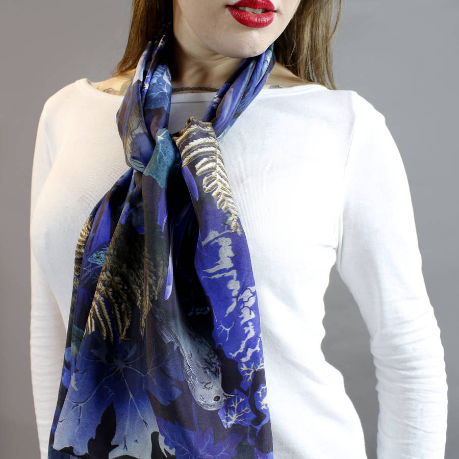 Woodland Undergrowth Print Long Silk Scarf By Terrarium Designs
