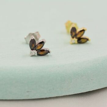 Sterling Silver Coffee Cz Marquise Cluster Stud Earrings, 2 of 12