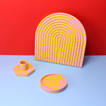 Ribbed Arch Tray | Pink And Yellow Jesmonite, 5 of 5