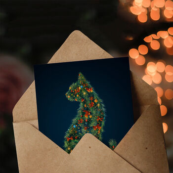 Colourful Decorated Cat Silhouette Tree Christmas Card, 3 of 6
