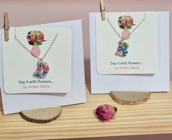 Floral Hand Painted Initial Letter Necklace Gift, 3 of 11