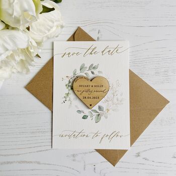 Floral Wreath Gold Script Save The Date Magnet Card, 3 of 4