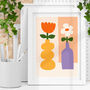 Modern Botanical Vases Abstract Vibrant Blooms Print, thumbnail 1 of 4