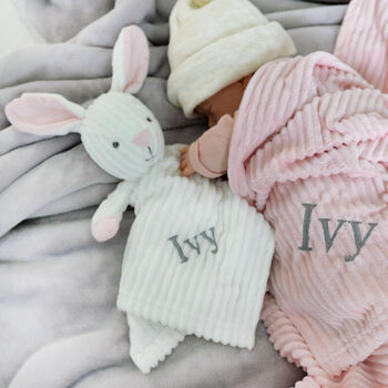 Personalised Bunny Ribbed Comforter And Blanket Set, 2 of 12