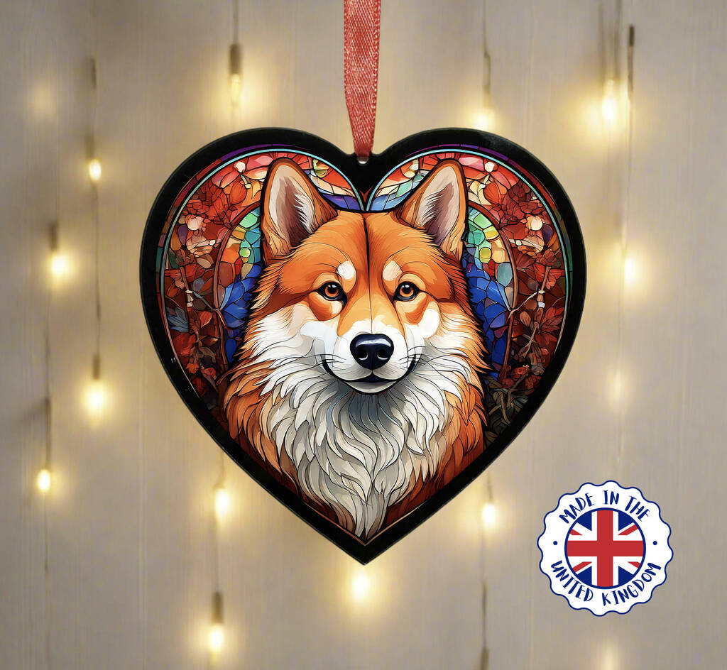Shiba Inu Stained Glass Effect Heart Suncatcher, 1 of 4
