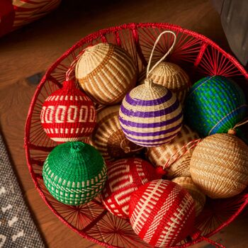 Red Patterned Christmas Baubles Pack Of Three, 7 of 8