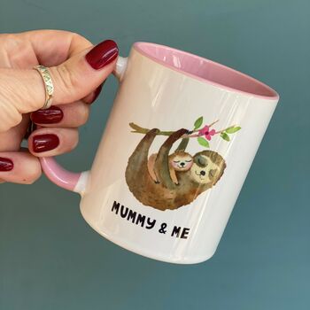 Mummy And Me Sloth Pink Handle China Mug, 3 of 5