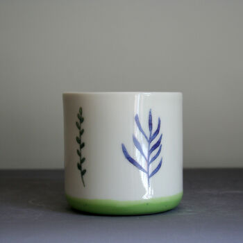 Ceramic Mug Light Green Leaf Design, 2 of 4