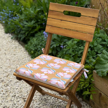 Water Resistant Garden Outdoor Chair Seat Pads Lotus Flower Mustard, 4 of 4