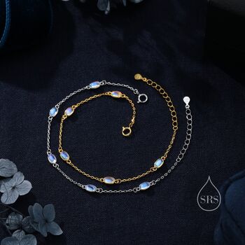 Sterling Silver Oval Moonstone Satellite Bracelet, 7 of 12