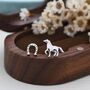 Sterling Silver Mismatched Running Horse And Horseshoe Stud Earrings, thumbnail 1 of 12