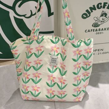Extra Large Floral Daisy Tote Bag, Rose Canvas Shoulder Bag, 2 of 10