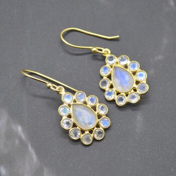 Floral Rainbow Moonstone Earrings: Silver Or Gold, 10 of 11
