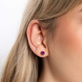 18ct Gold Plated Sterling Silver February Birthstone Stud Earrings – 7mm, 3 of 7