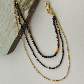 Mens Tiger Eye And Black Onyx Brass Wallet Chain Holder, 2 of 3