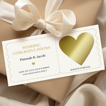 Personalised Wedding Gift Scratch To Reveal Card: Gold Heart Design, 2 of 7