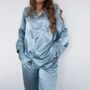 Blue Embroidered Satin Bridal Pyjamas Long, thumbnail 1 of 5