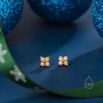 Tiny Opal Hydrangea Flower Stud Earrings, 7 of 12