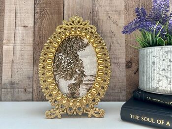 Gold Oval Photo Frame 6x4 Inch – Beaded Design, 4 of 8