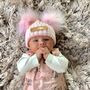 Girls Double Pom Pom Knitted Baby Hat, thumbnail 3 of 10