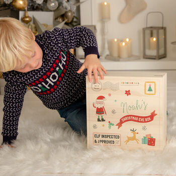 Personalised Children's Santa Christmas Eve Wooden Box, 10 of 12