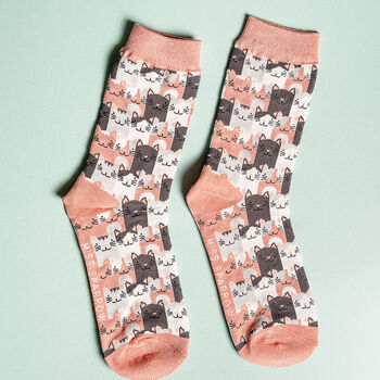 Cats Pink Bamboo Socks, 2 of 4