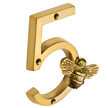 Solid Brass Bee Numbers In Brass Finish Four Inch, 6 of 10