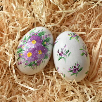 Hand Painted Easter Egg Decoration Purple Daisy, 2 of 4