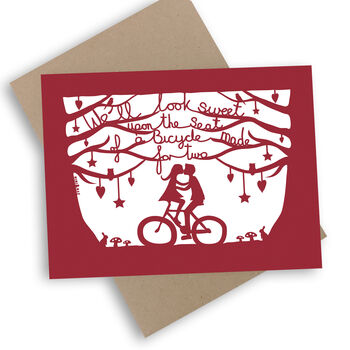 Bicycle Lovers Valentine's Card With Kraft Envelope. Eco Friendly, 2 of 2