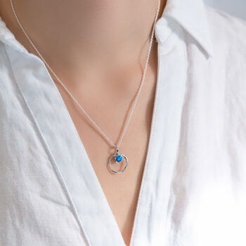 Molten Sterling Silver Blue Opal Halo Necklace, 3 of 12