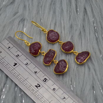 Red Raw Ruby Earrings: Gold Plated Silver, 2 of 4