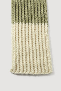 Handknit Striped Scarf Kit Eucalyptus Green And Ivory, 7 of 8