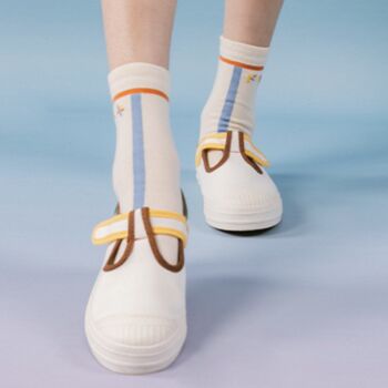 White Stripe Kanji Adult Long Cotton Socks For Friends, 2 of 5
