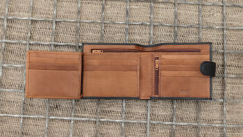 Personalised Mens Black And Tan Leather Wallet Rfid, 6 of 9