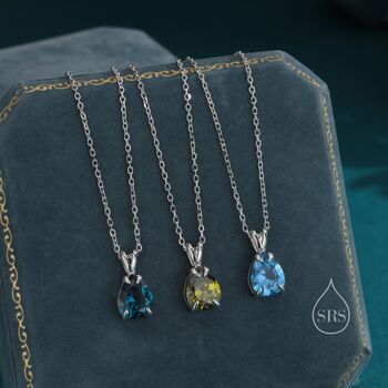 Olive Green Cz Pear Cut Pendant Necklace In Sterling Silver, 2 of 12