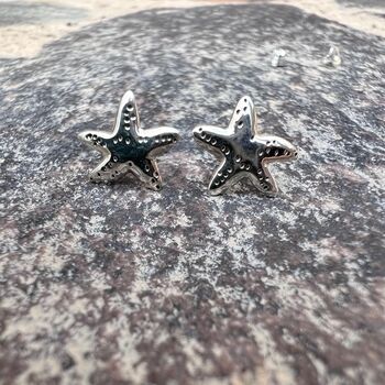 Starfish Stud Earrings Sterling Silver Sea Stars, 2 of 5