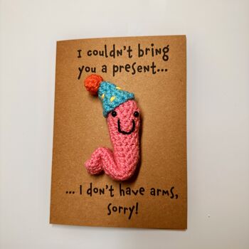 Funny Party Worm Crochet Birthday Card Handmade, 6 of 10
